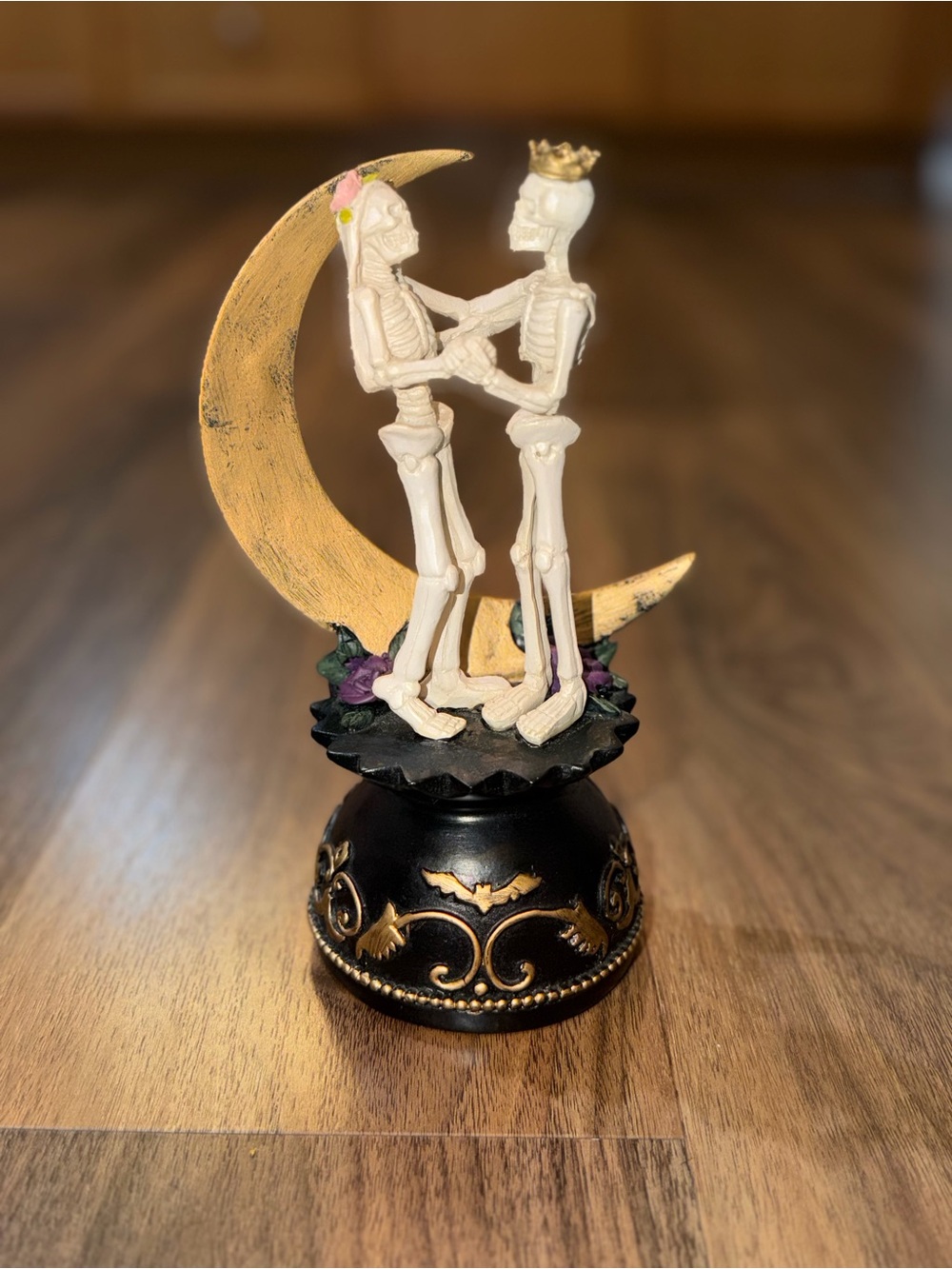 Gothic Dancing Skeleton Couple Crescent Moon Figurine Bride Groom